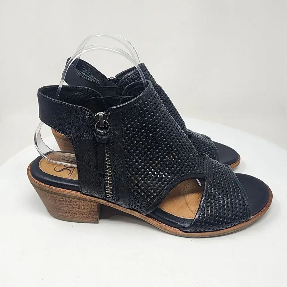 Sofft Nadira Sandal Size 9.5M Black Leather Perforated Peep Toe Zipper SF0027301